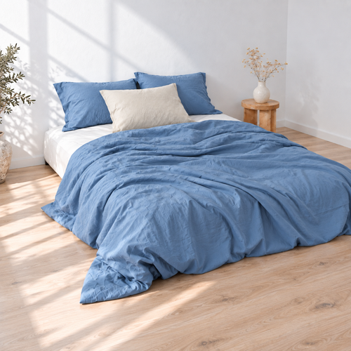 Cerulean Bamboo Linen Duvet Cover Set – 4-Piece | 45% Linen 55% Bamboo Rayon