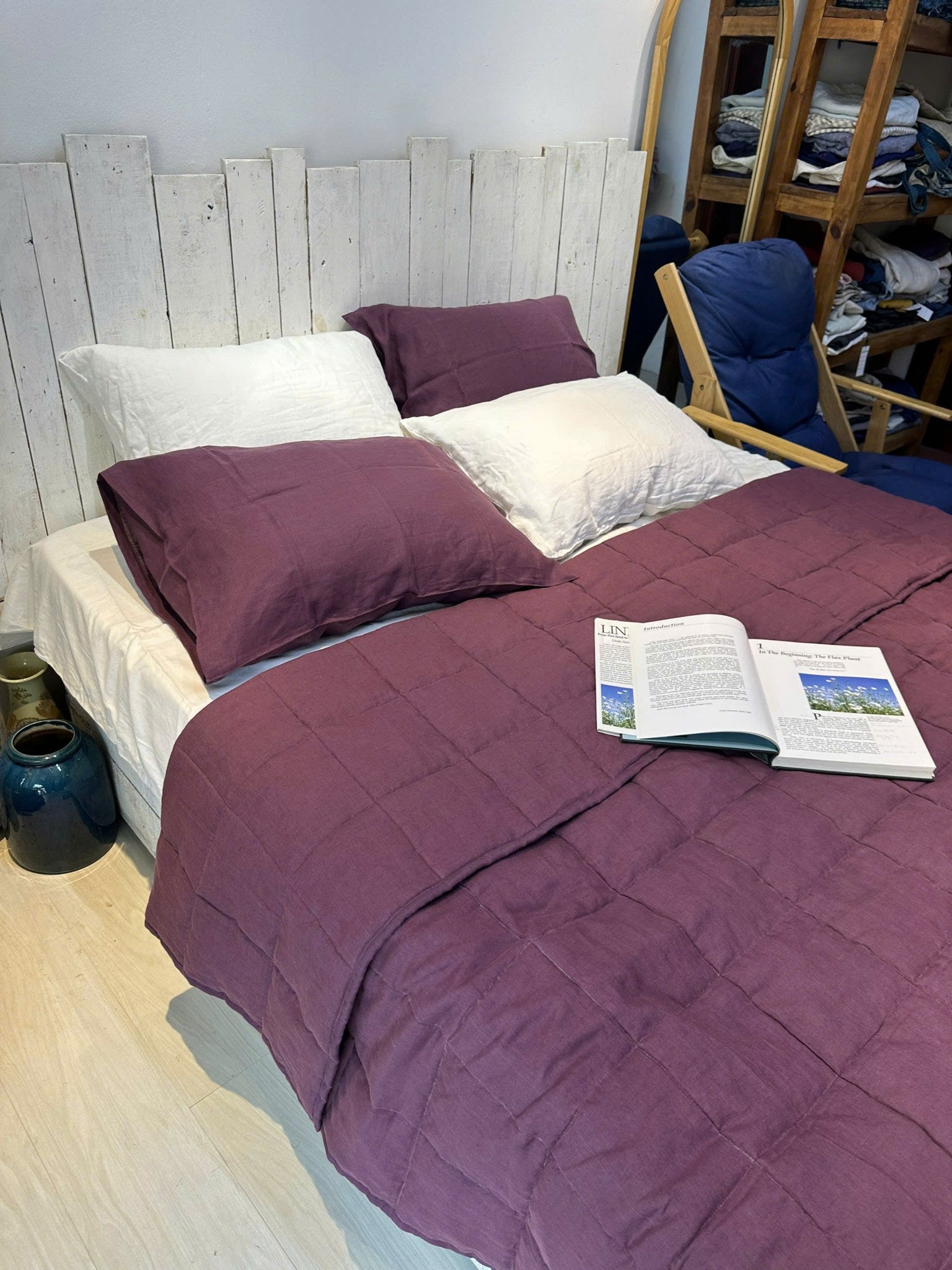 Hand-Quilted French Linen Blanket – Stonewashed Linen Coverlet