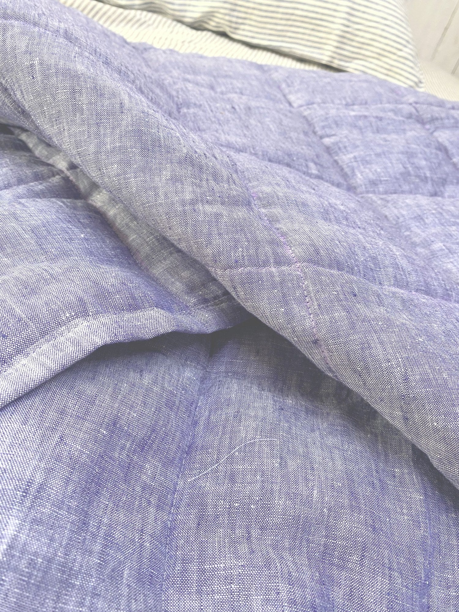 Hand-Quilted French Linen Blanket – Denim Blue