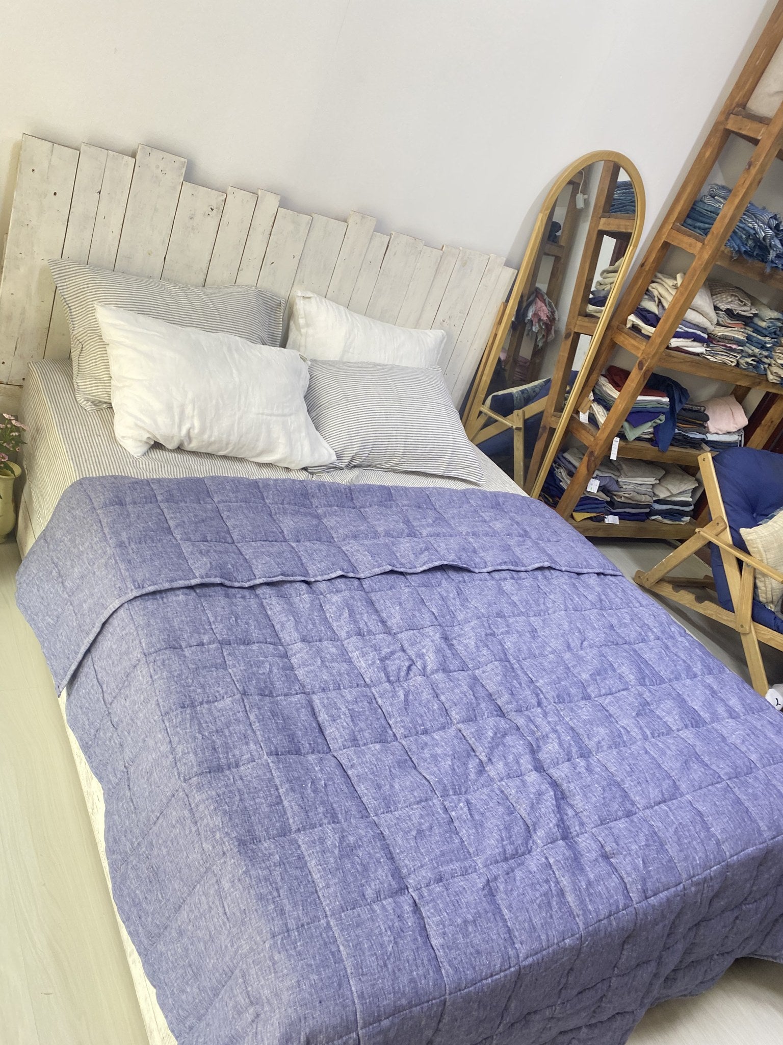 Hand-Quilted French Linen Blanket – Stonewashed Linen Coverlet