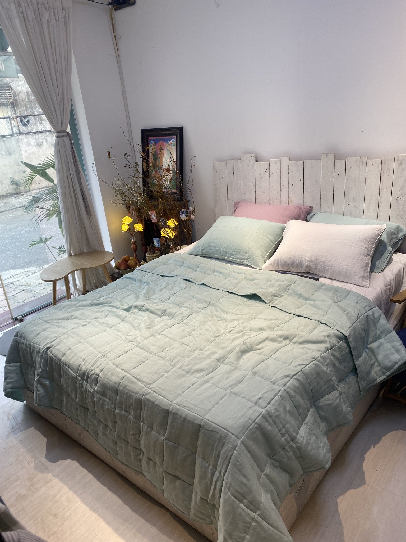 Hand-Quilted French Linen Blanket – Stonewashed Linen Coverlet
