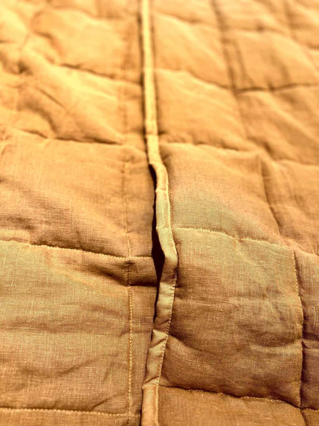 Hand-Quilted French Linen Blanket – Golden Mustard