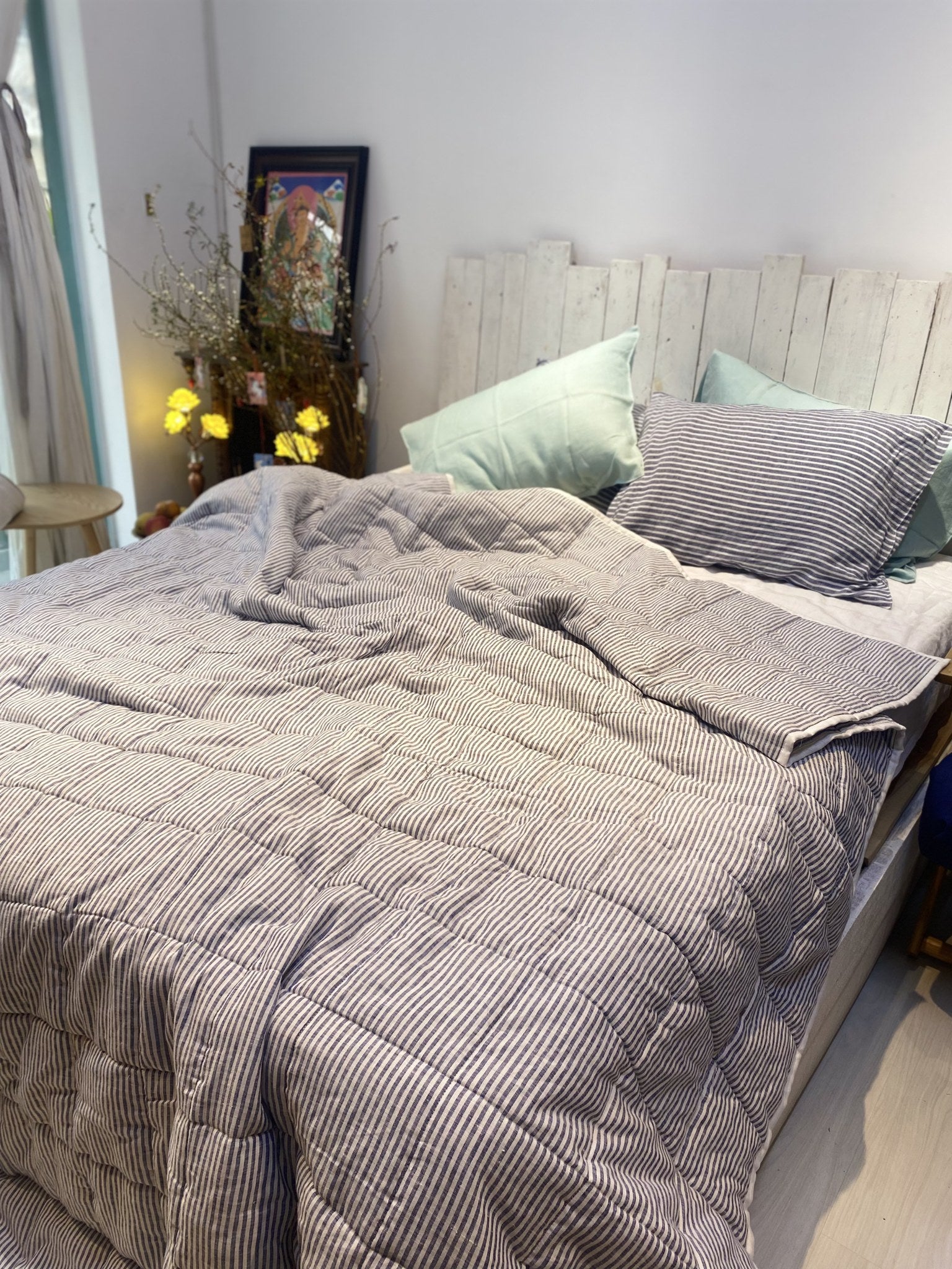 Hand-Quilted French Linen Blanket – Stonewashed Linen Coverlet