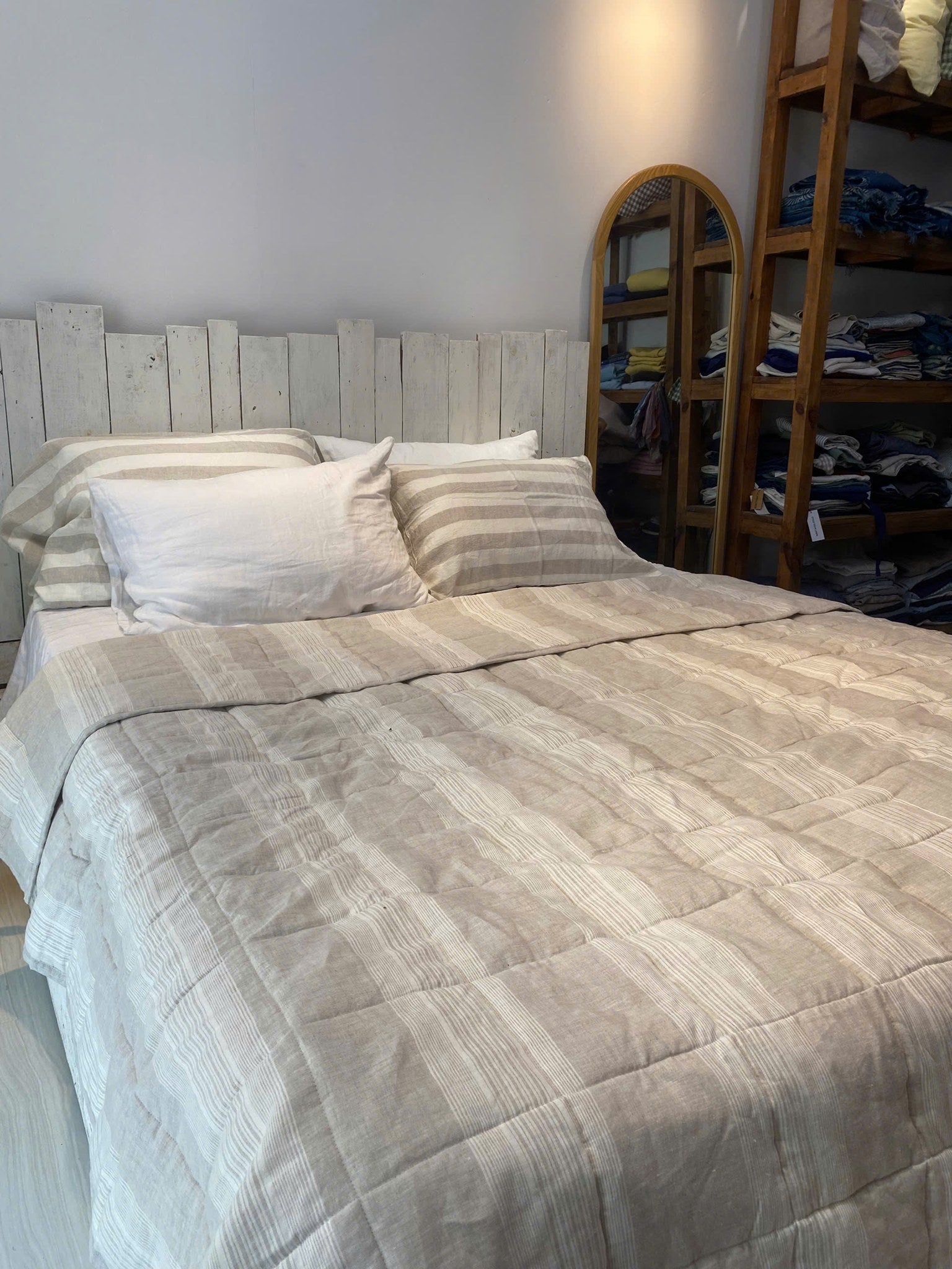 Hand-Quilted French Linen Blanket – Stonewashed Linen Coverlet