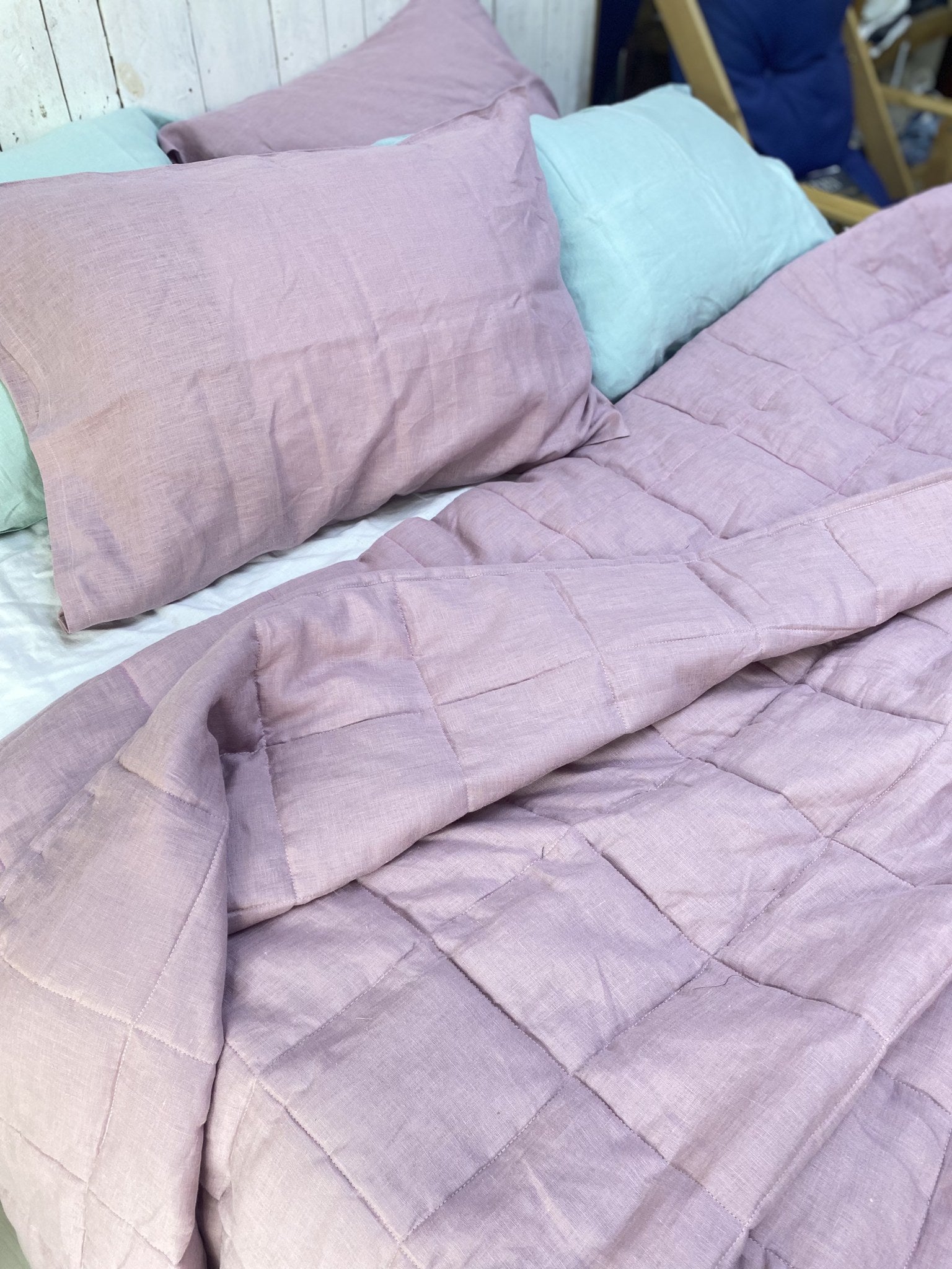 Hand-Quilted French Linen Blanket – Stonewashed Linen Coverlet