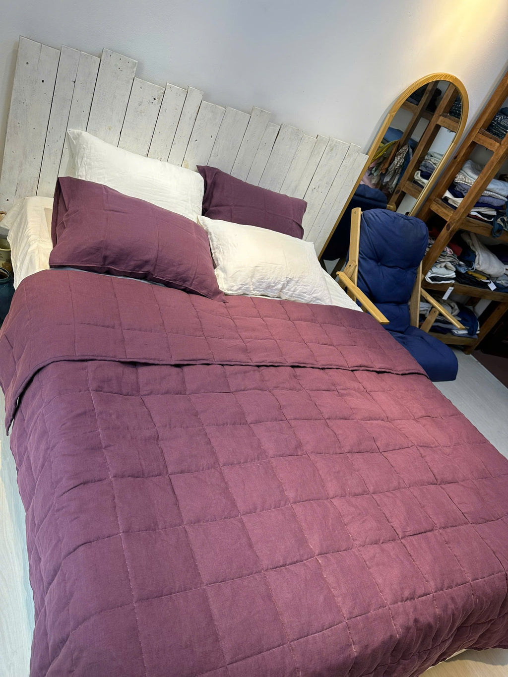 Hand-Quilted French Linen Blanket – Stonewashed Linen Coverlet