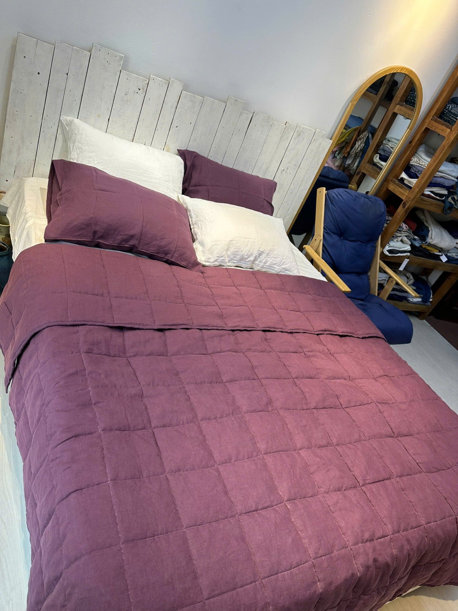 Hand-Quilted French Linen Blanket – Stonewashed Linen Coverlet
