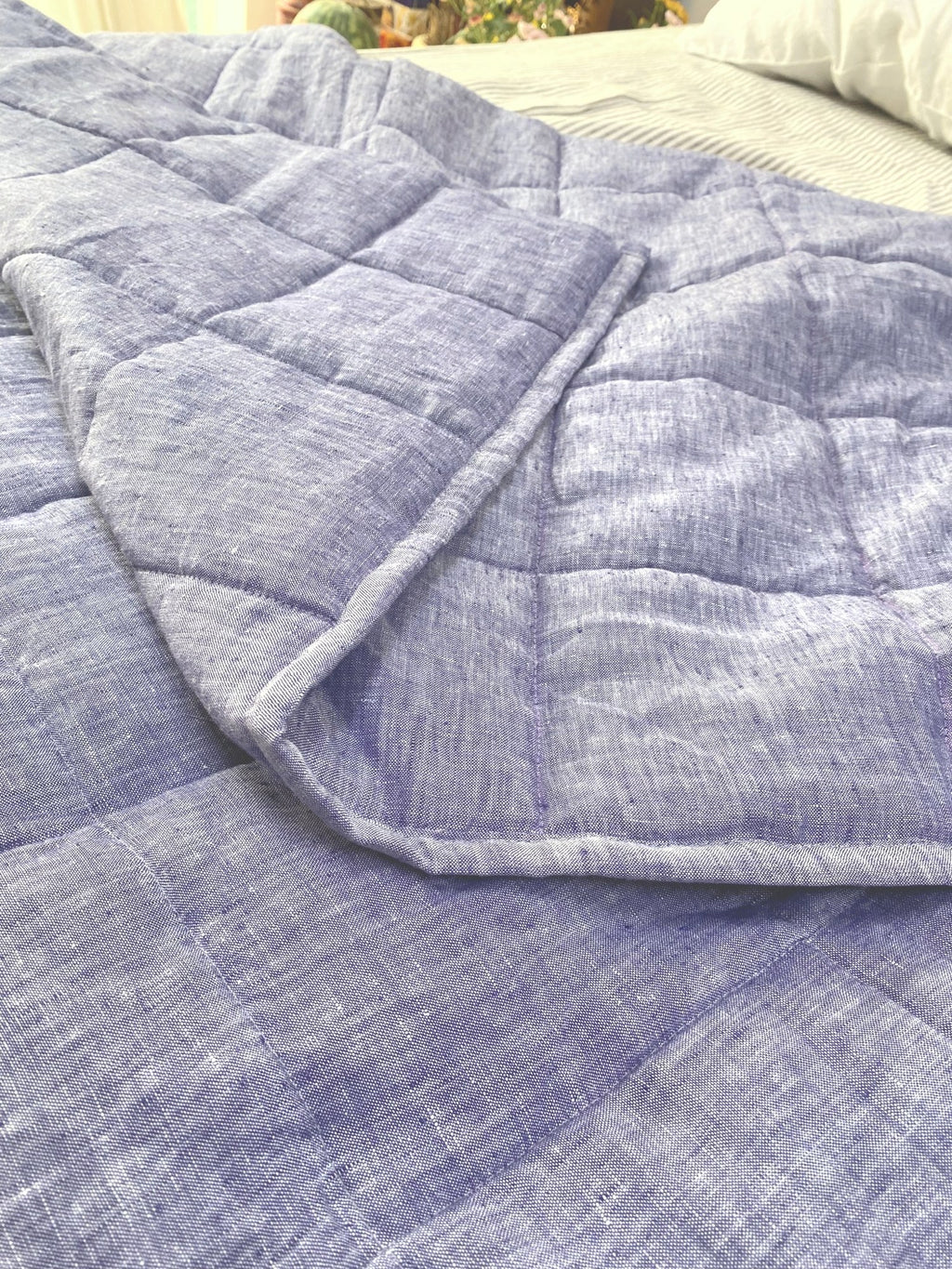 Hand-Quilted French Linen Blanket – Denim Blue