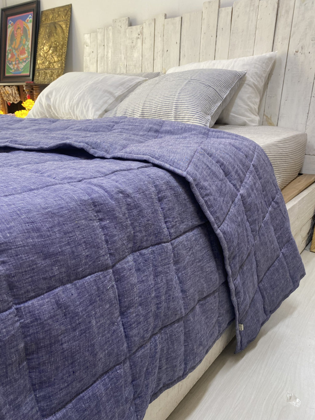 Hand-Quilted French Linen Blanket – Stonewashed Linen Coverlet