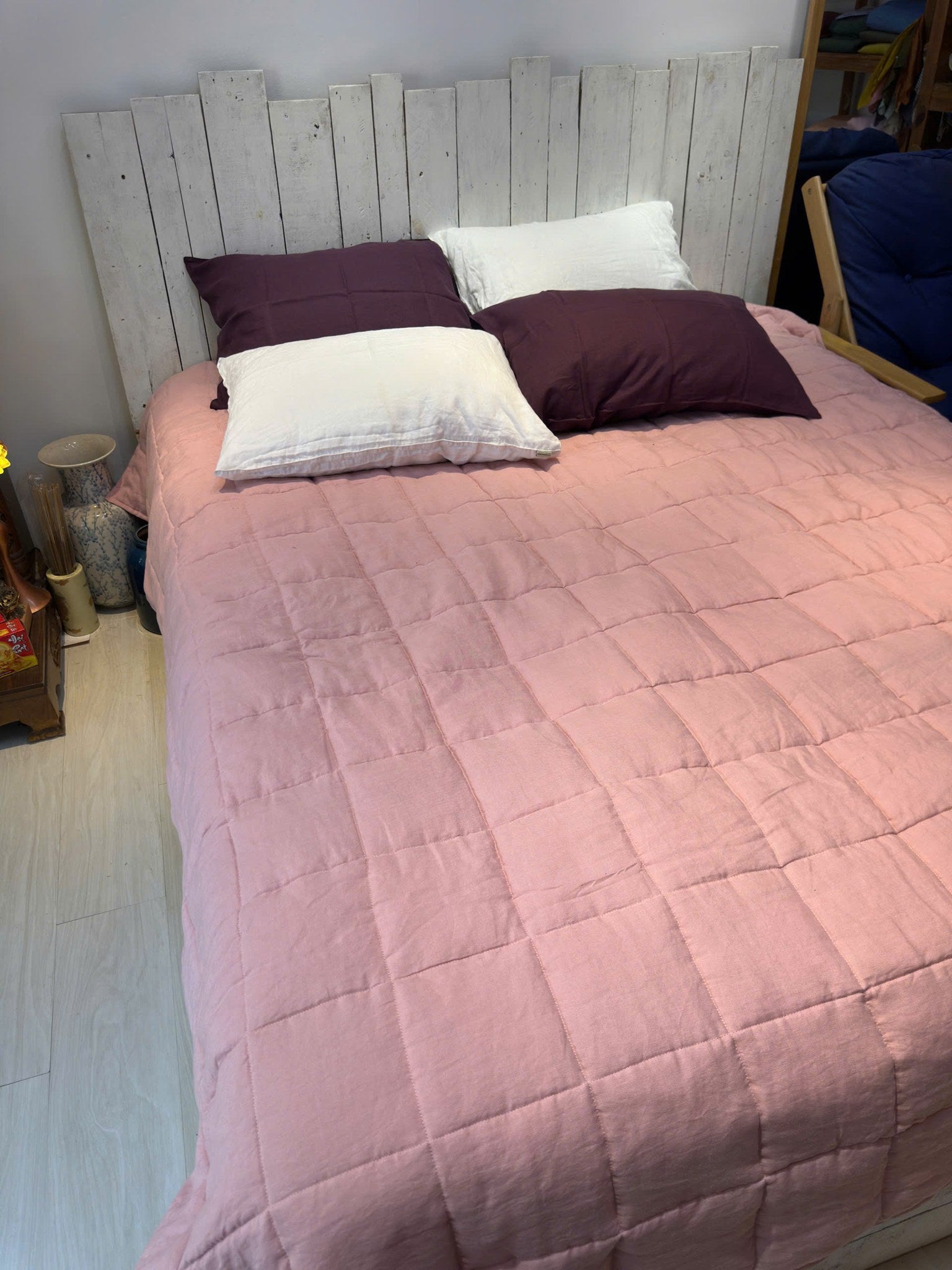 Hand-Quilted French Linen Blanket – Stonewashed Linen Coverlet
