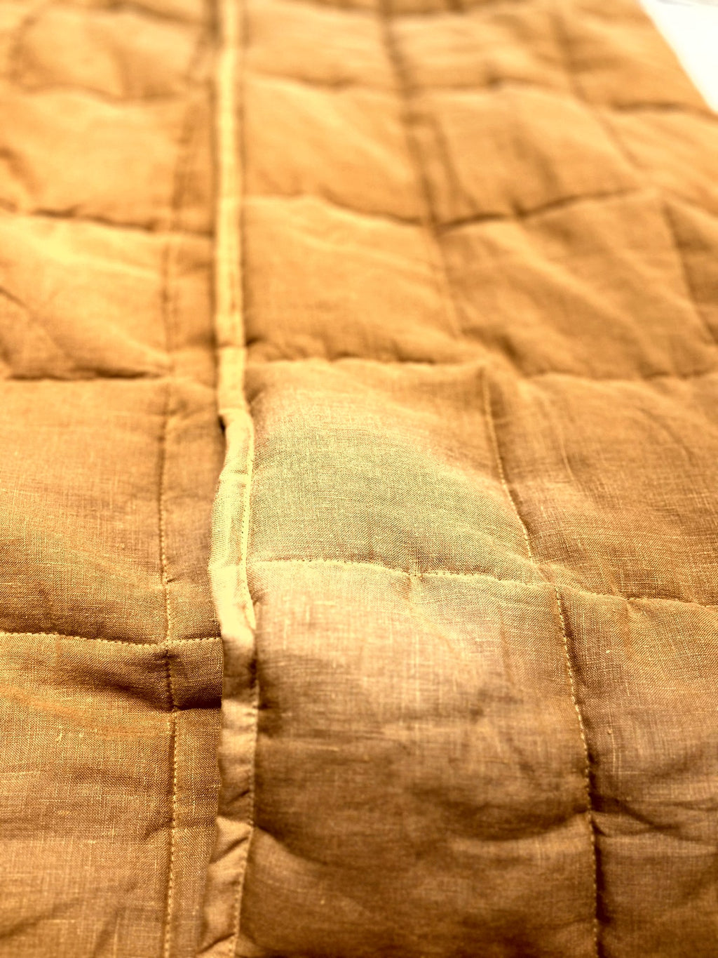 Hand-Quilted French Linen Blanket – Golden Mustard
