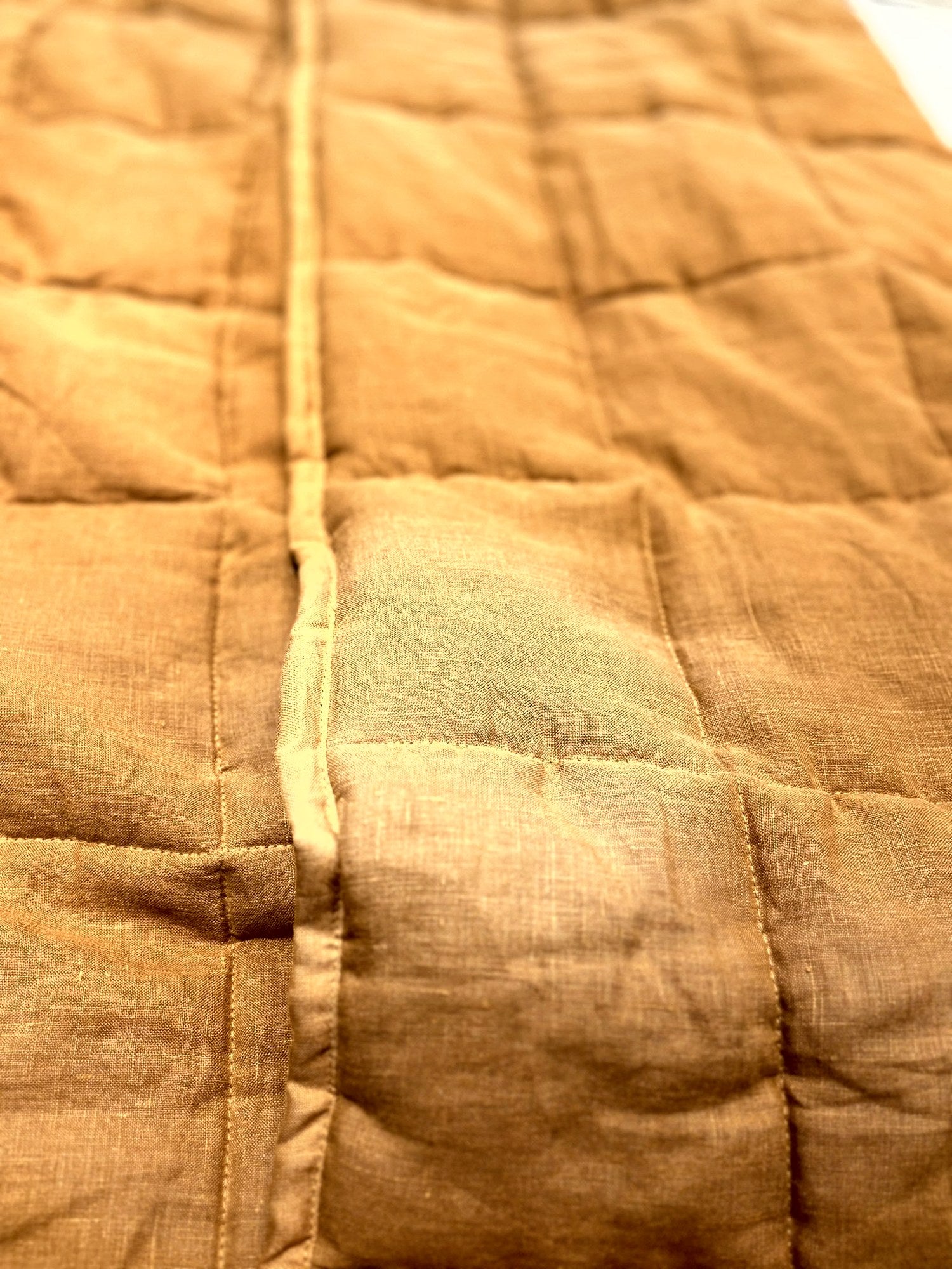 Hand-Quilted French Linen Blanket – Golden Mustard