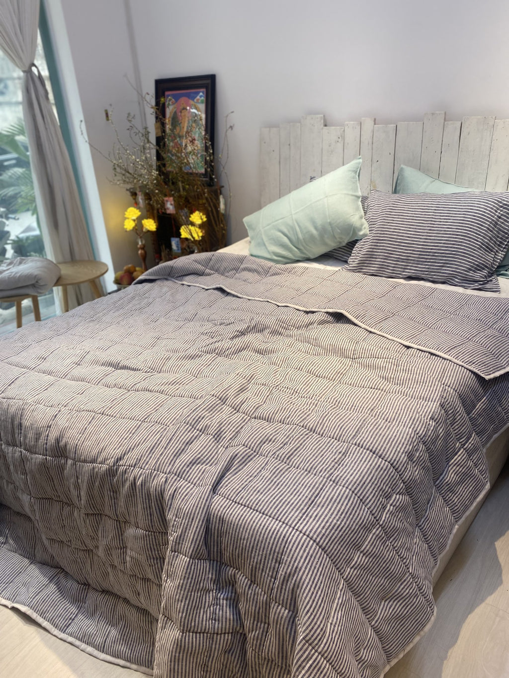 Hand-Quilted French Linen Blanket – Stonewashed Linen Coverlet
