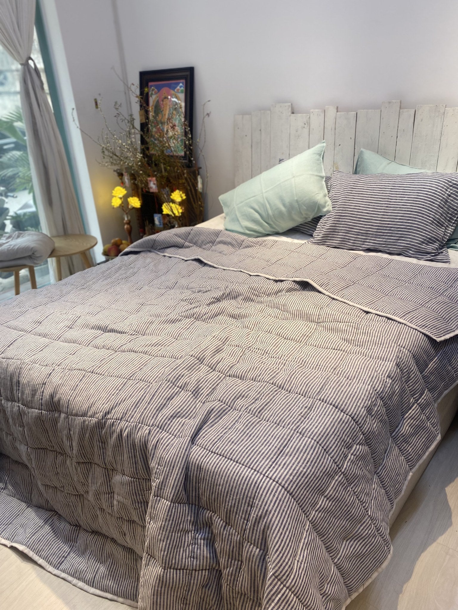 Hand-Quilted French Linen Blanket – Stonewashed Linen Coverlet