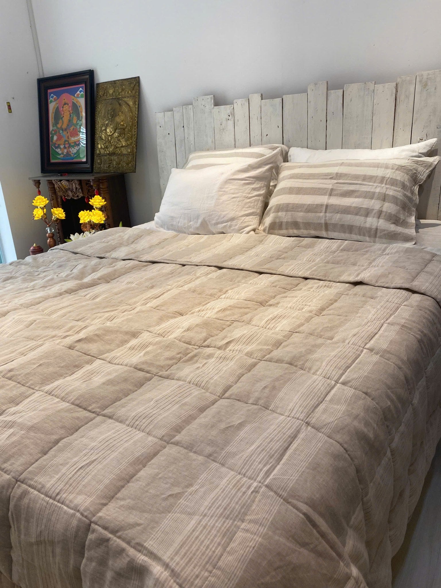 Hand-Quilted French Linen Blanket – Stonewashed Linen Coverlet