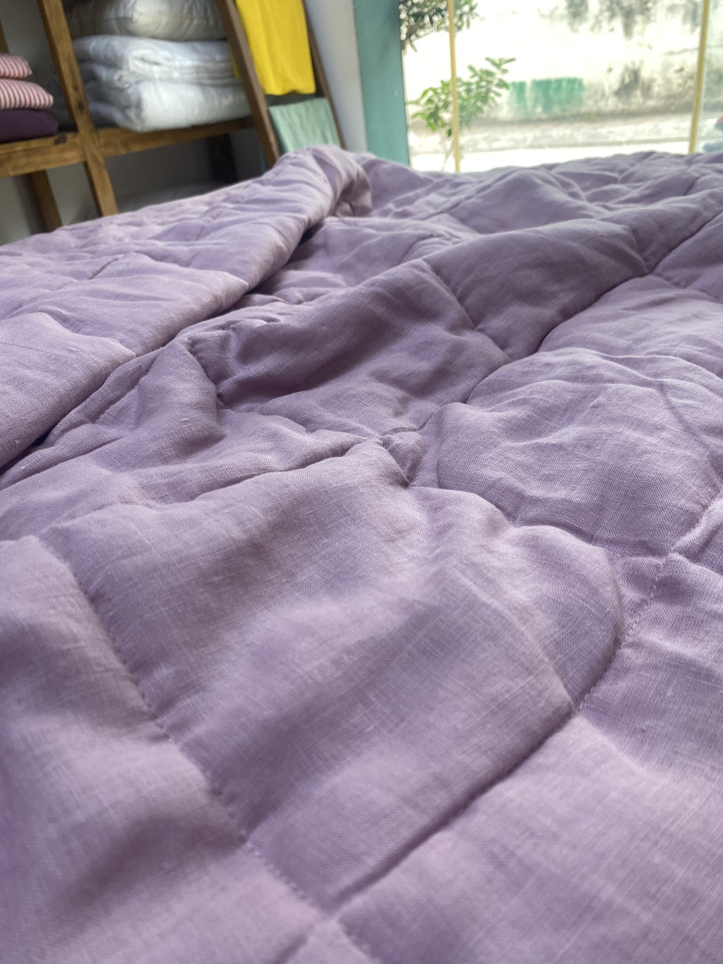 Hand-Quilted French Linen Blanket – Stonewashed Linen Coverlet