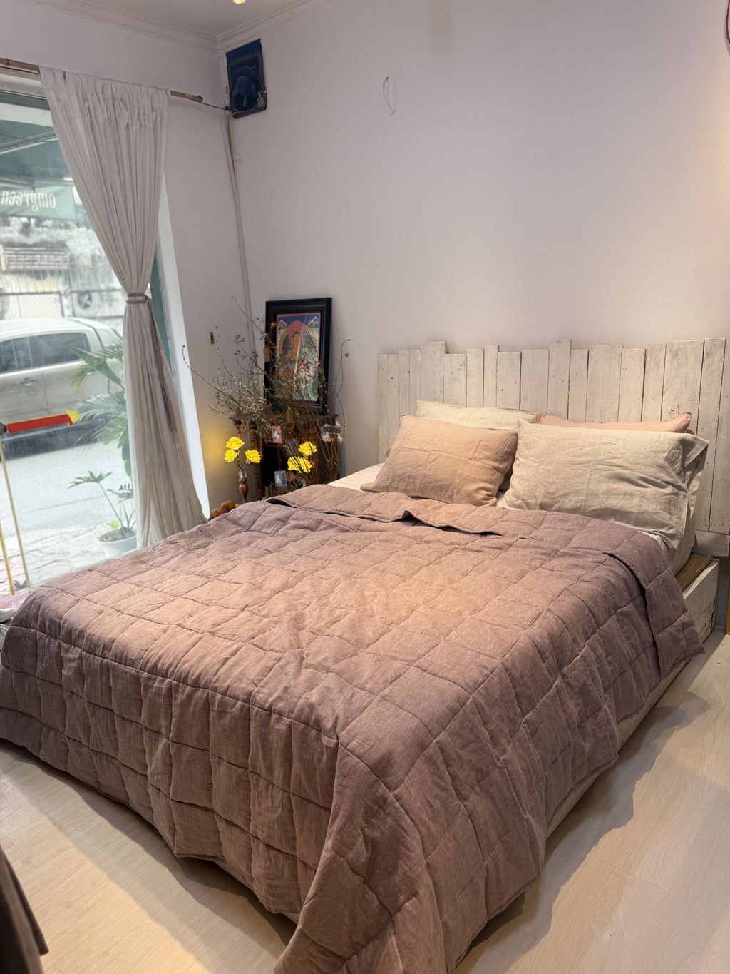 Hand-Quilted French Linen Blanket – Stonewashed Linen Coverlet