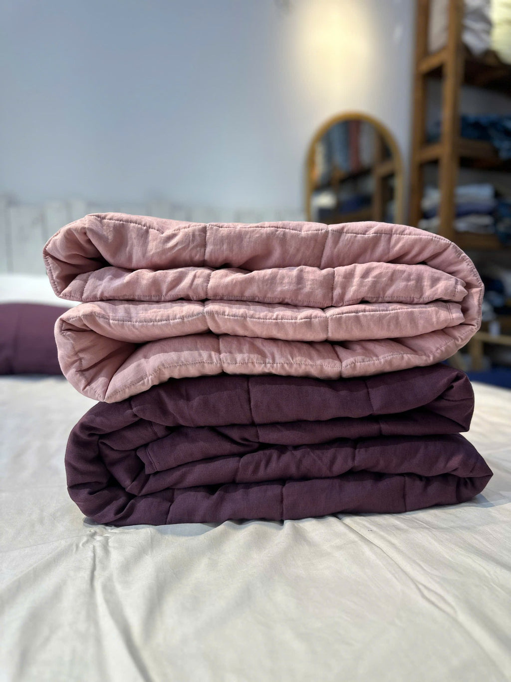 Hand-Quilted French Linen Blanket – Stonewashed Linen Coverlet