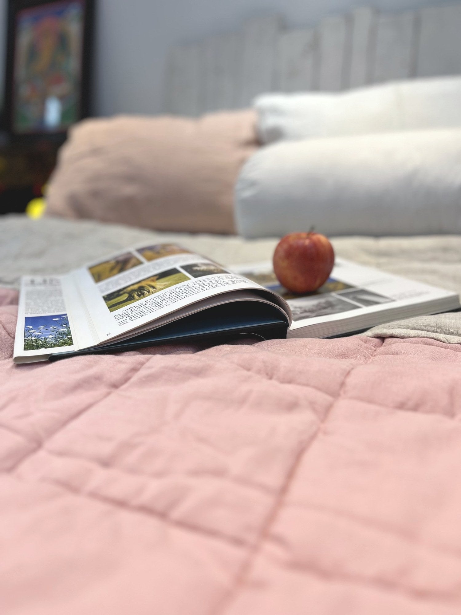 Hand-Quilted French Linen Blanket – Dusty Rose