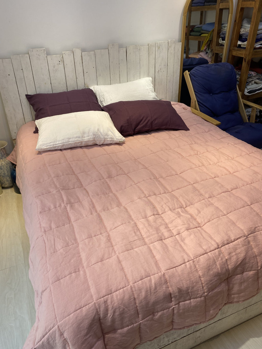 Hand-Quilted French Linen Blanket – Stonewashed Linen Coverlet