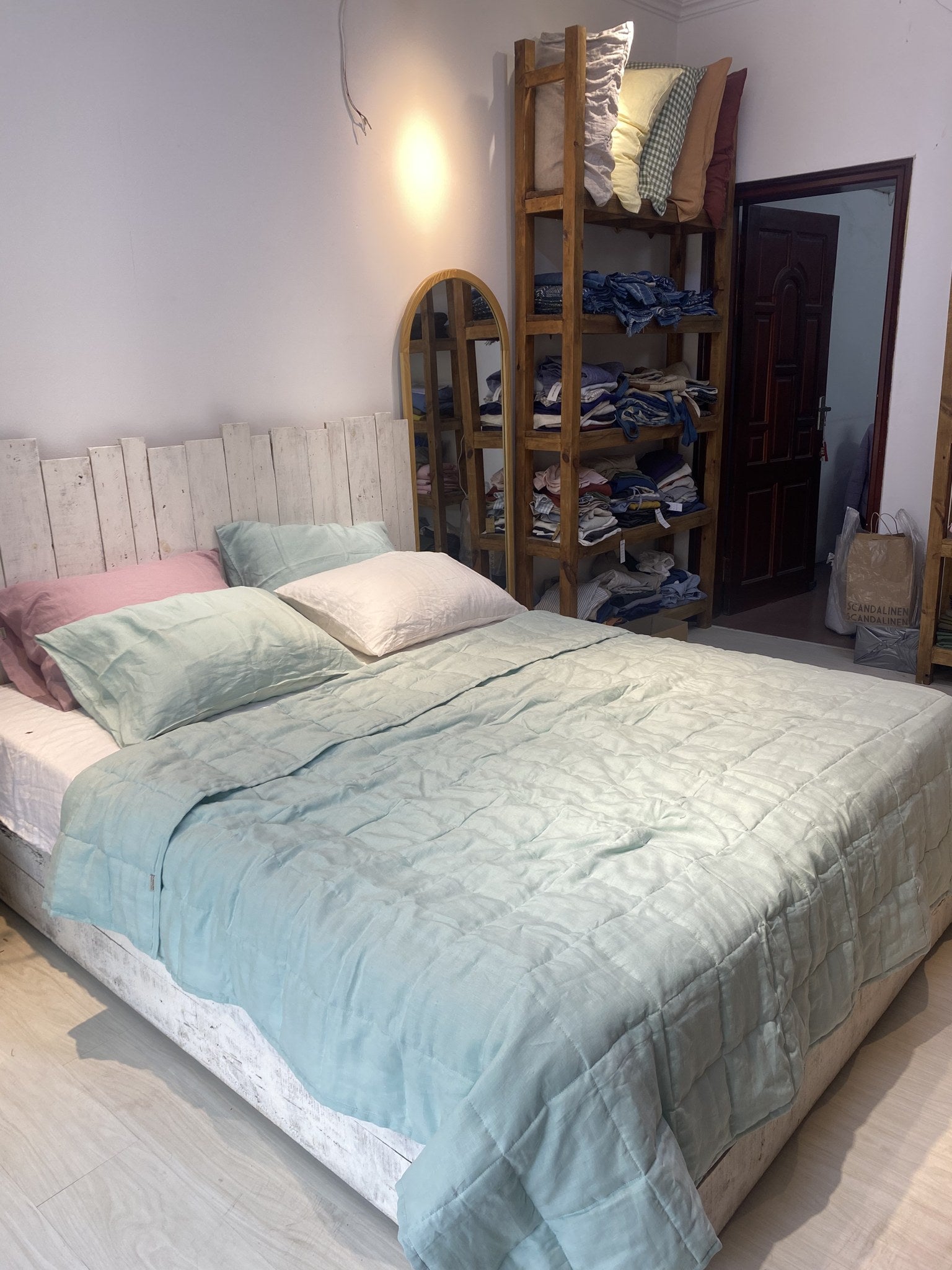 Hand-Quilted French Linen Blanket – Stonewashed Linen Coverlet