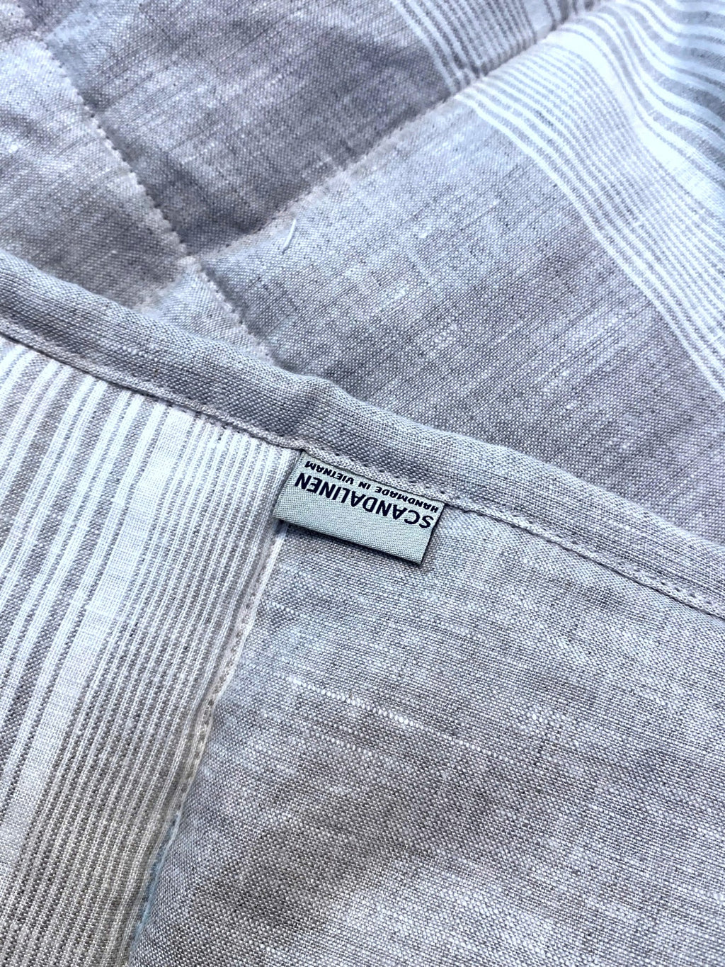 Hand-Quilted French Linen Blanket – Natural Oat Stripe