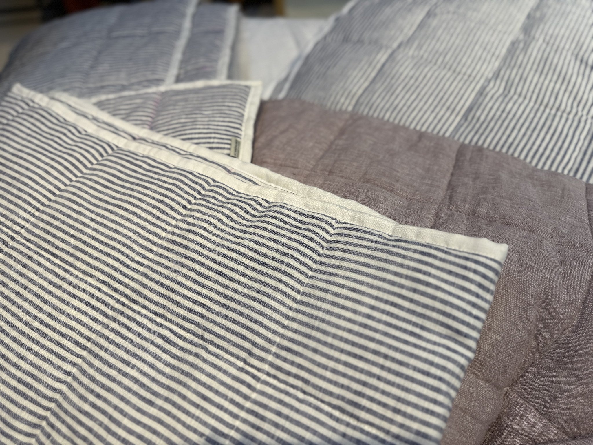 Hand-Quilted French Linen Blanket – Stonewashed Linen Coverlet