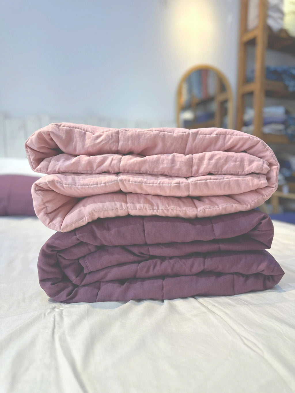 Hand-Quilted French Linen Blanket – Aubergine Plum