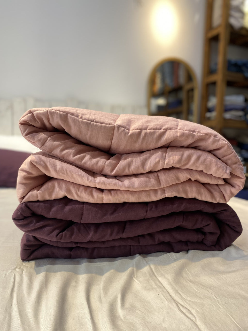Hand-Quilted French Linen Blanket – Stonewashed Linen Coverlet