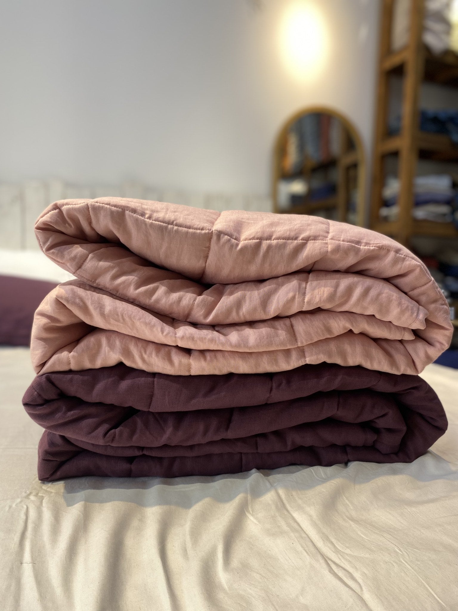 Hand-Quilted French Linen Blanket – Stonewashed Linen Coverlet