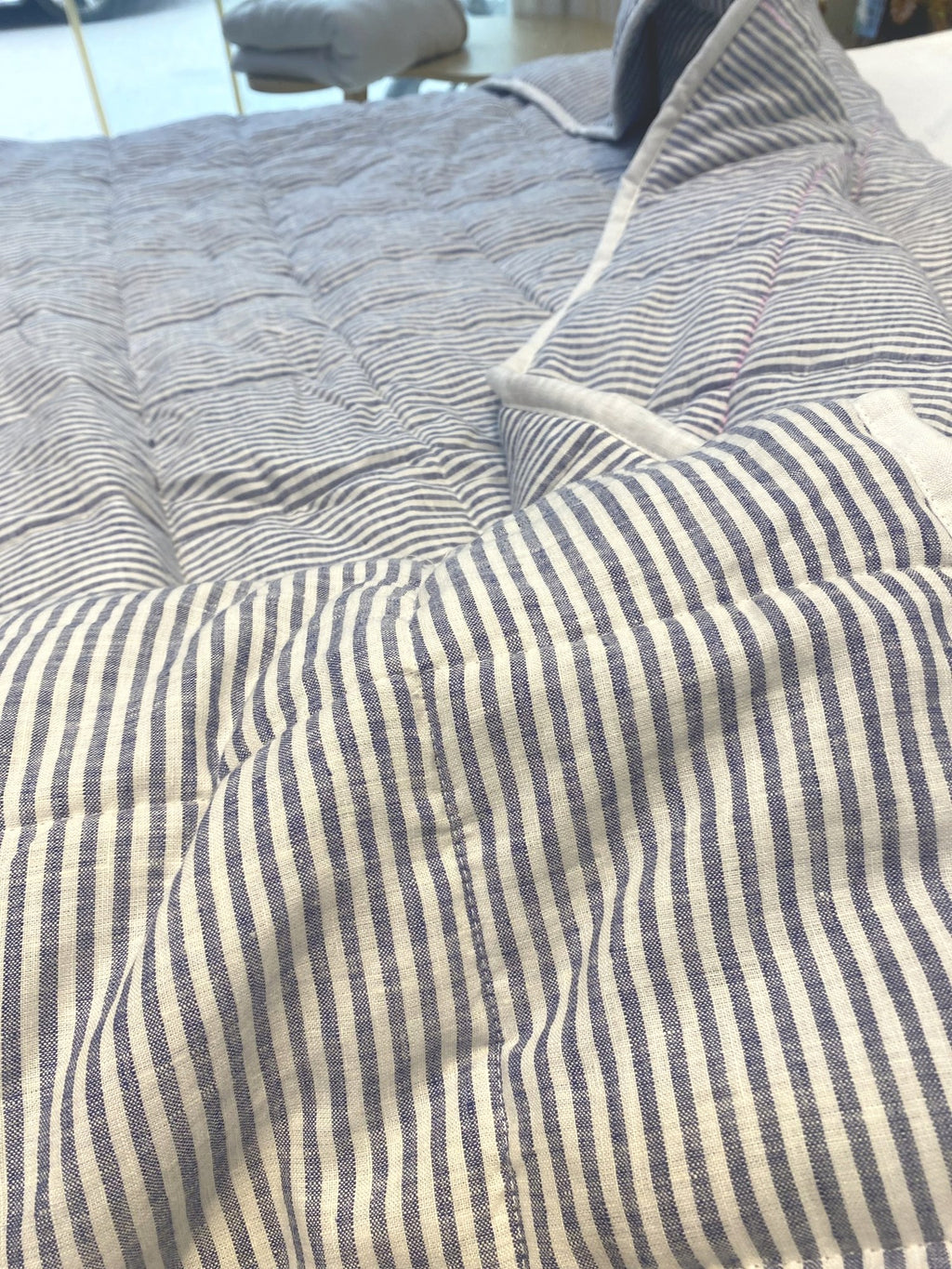 Hand-Quilted French Linen Blanket – Chambray Grey