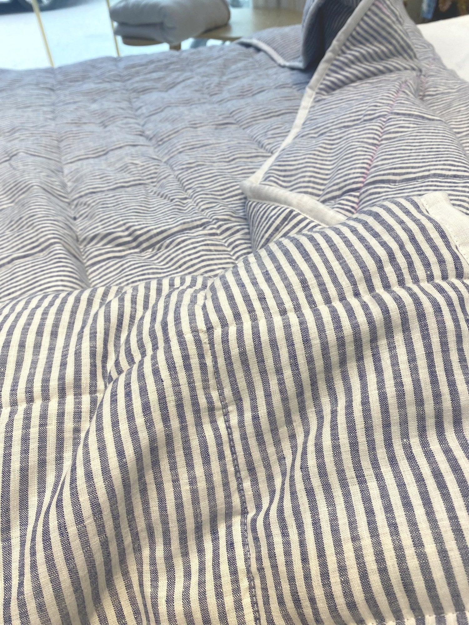 Hand-Quilted French Linen Blanket – Chambray Grey
