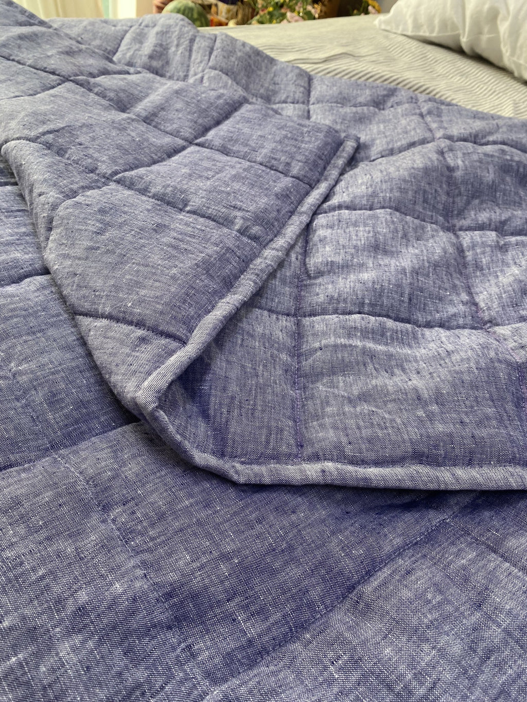 Hand-Quilted French Linen Blanket – Stonewashed Linen Coverlet