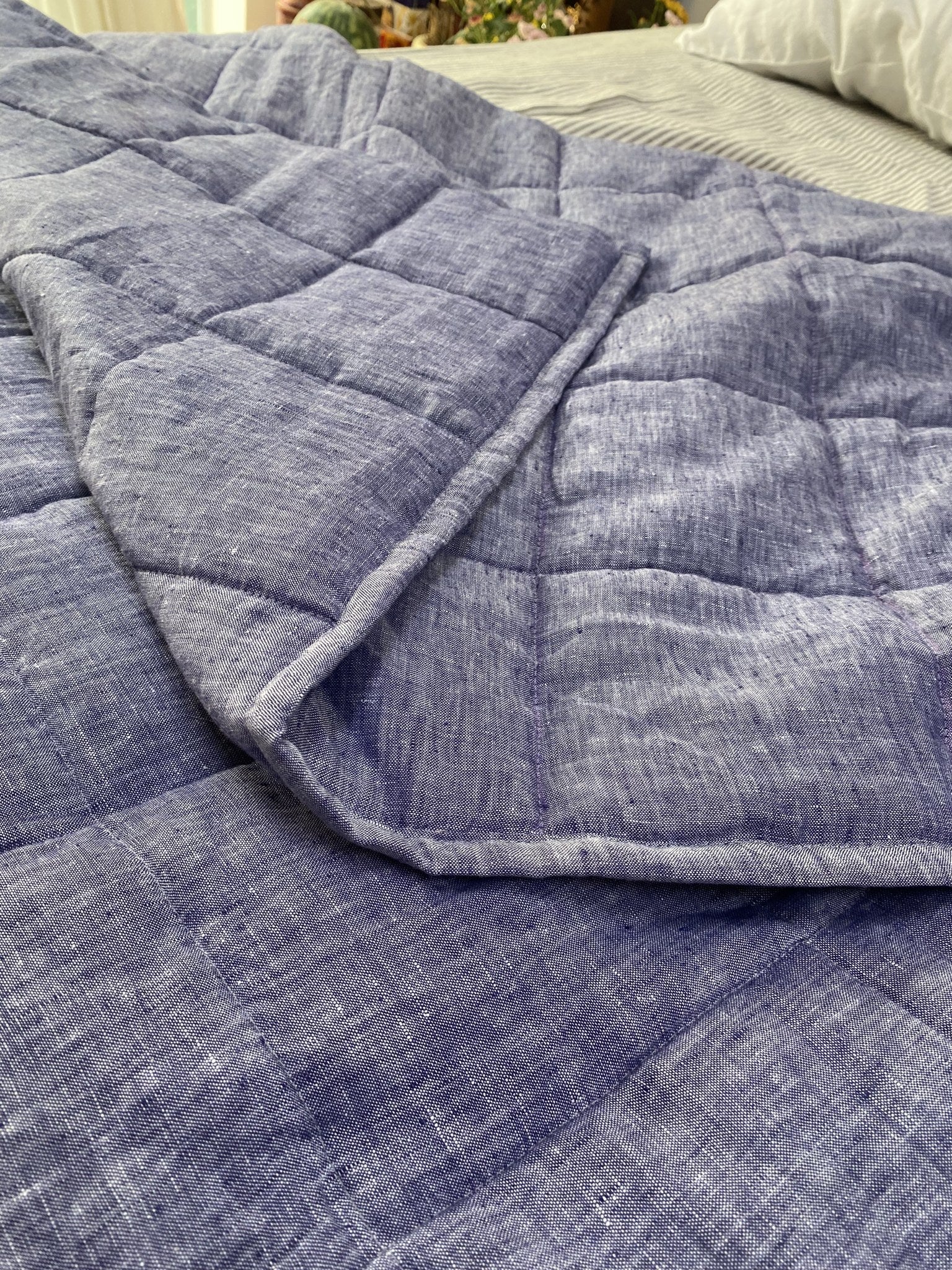 Hand-Quilted French Linen Blanket – Stonewashed Linen Coverlet