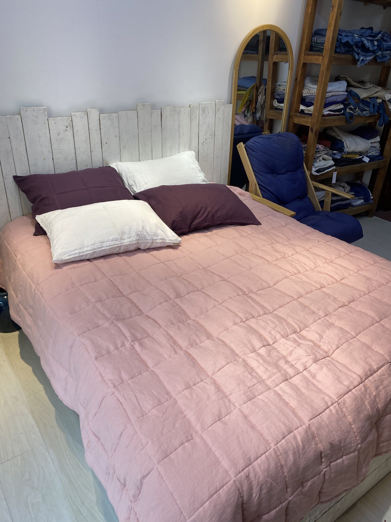 Hand-Quilted French Linen Blanket – Stonewashed Linen Coverlet