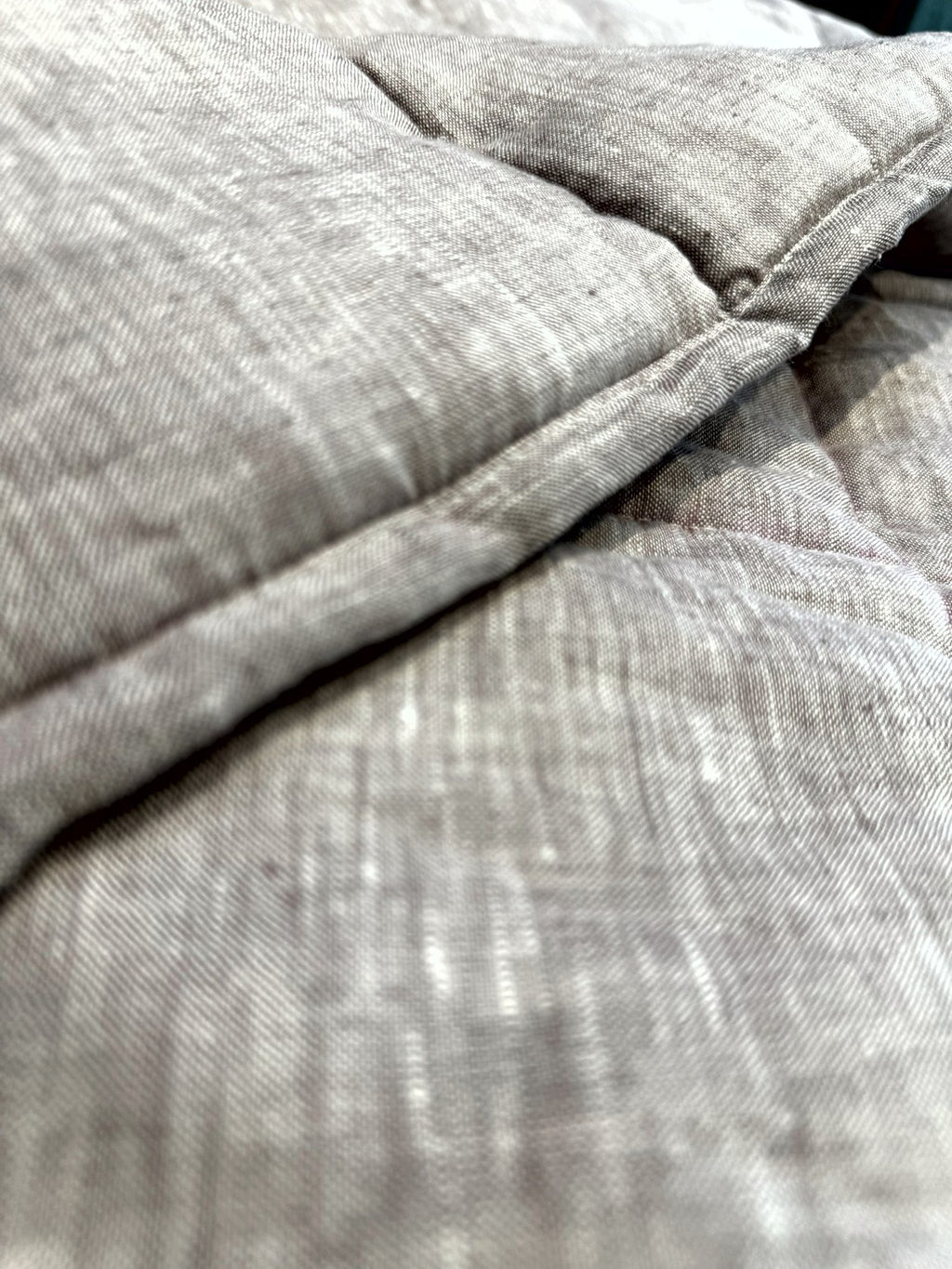 Hand-Quilted French Linen Blanket – Mushroom Taupe
