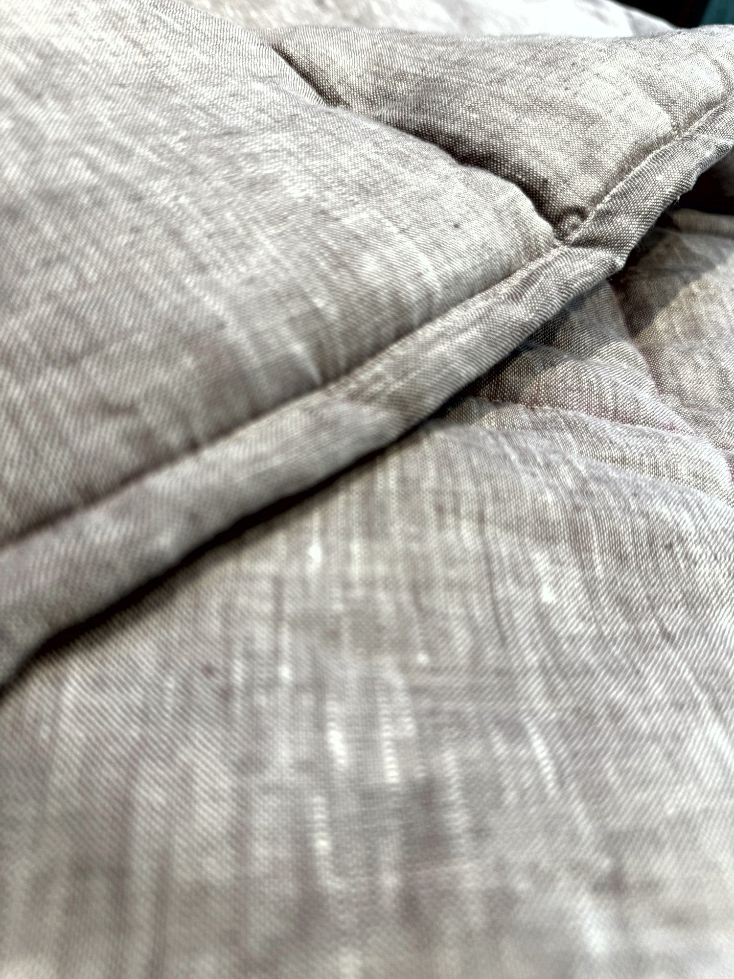 Hand-Quilted French Linen Blanket – Mushroom Taupe