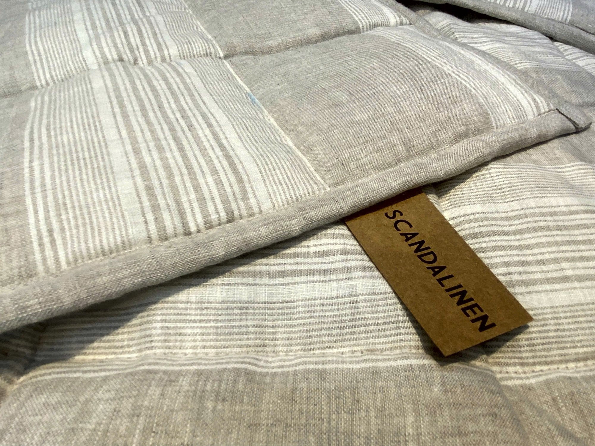 Hand-Quilted French Linen Blanket – Natural Oat Stripe
