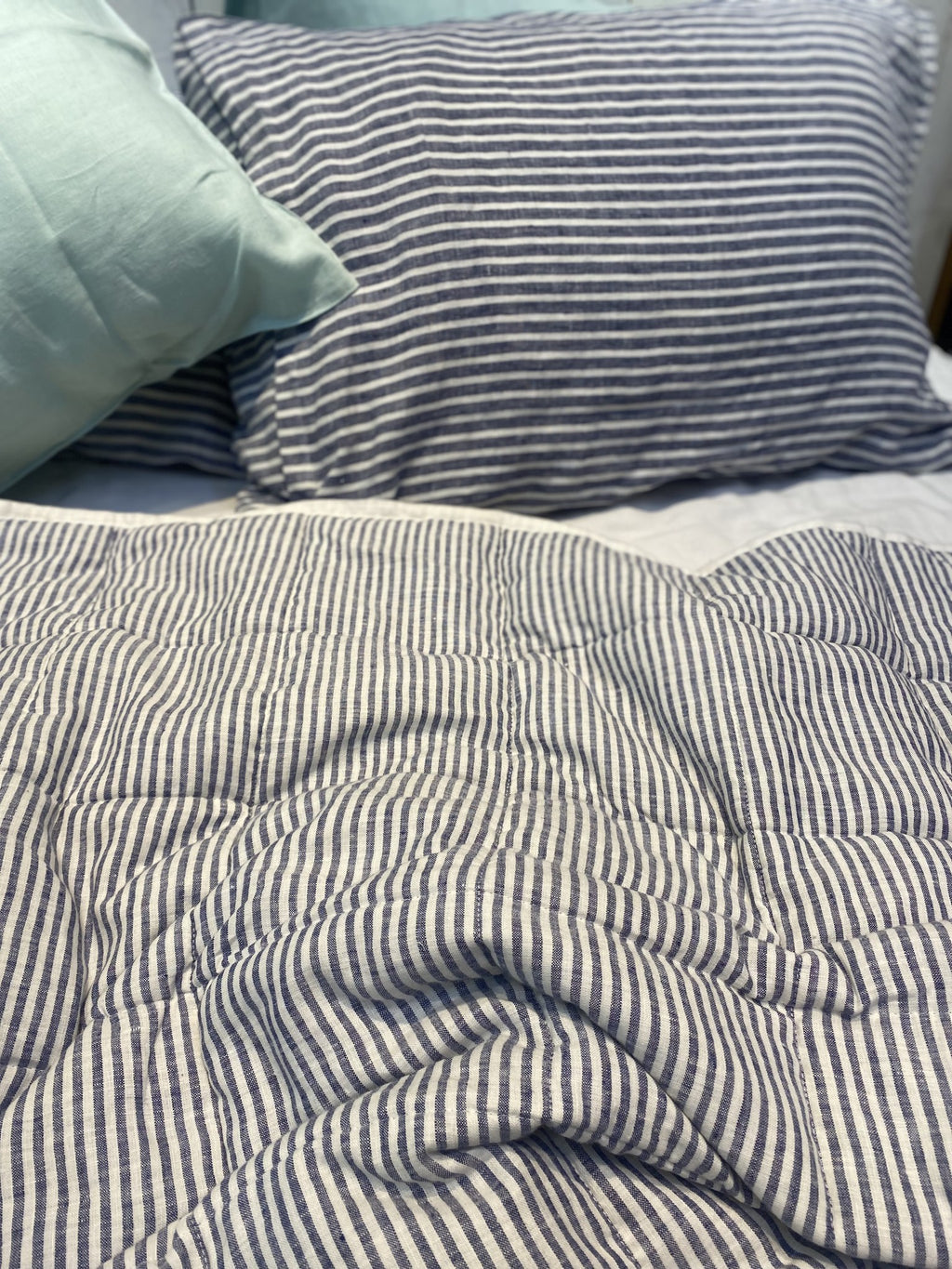 Hand-Quilted French Linen Blanket – Stonewashed Linen Coverlet