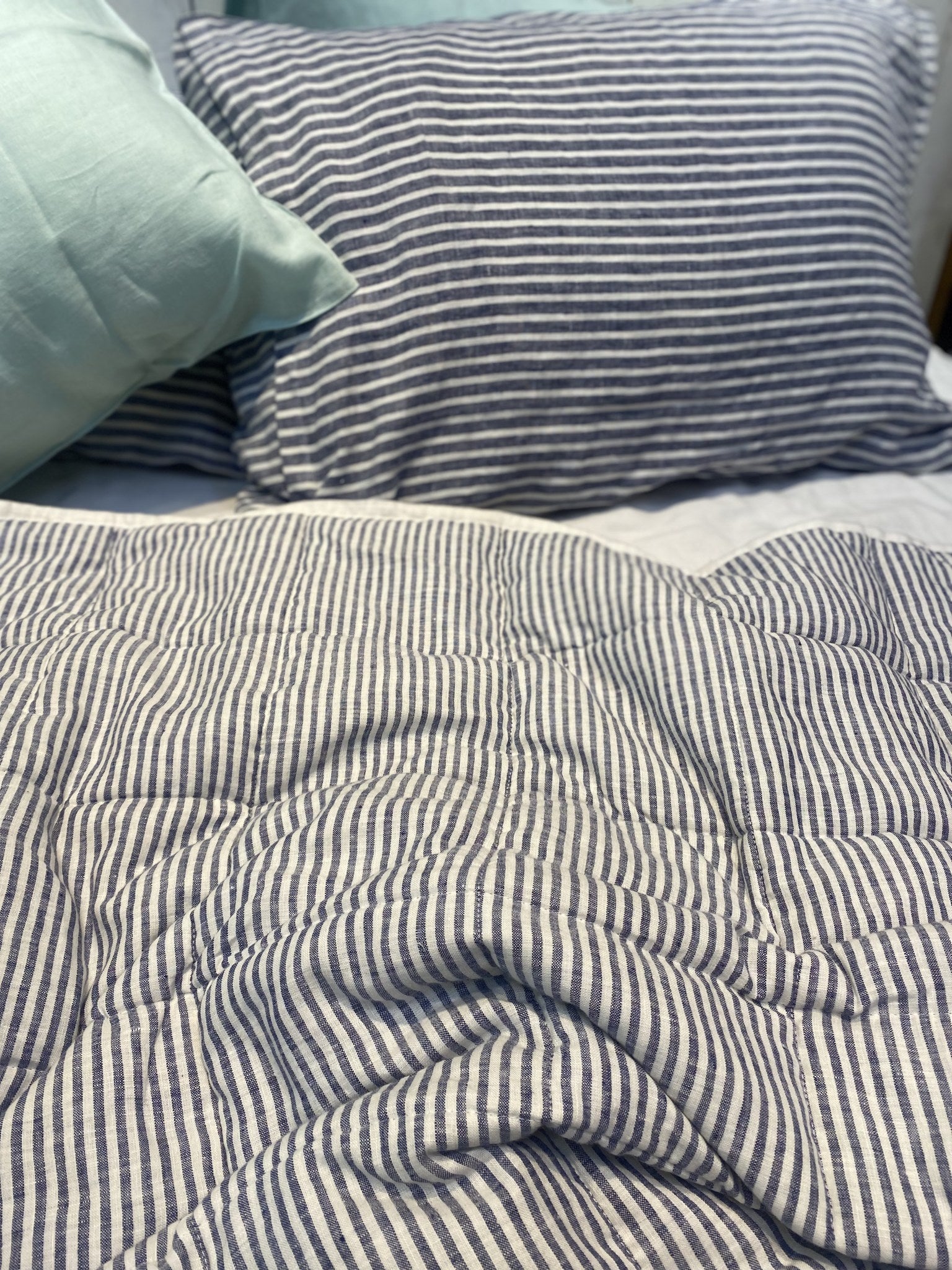 Hand-Quilted French Linen Blanket – Stonewashed Linen Coverlet