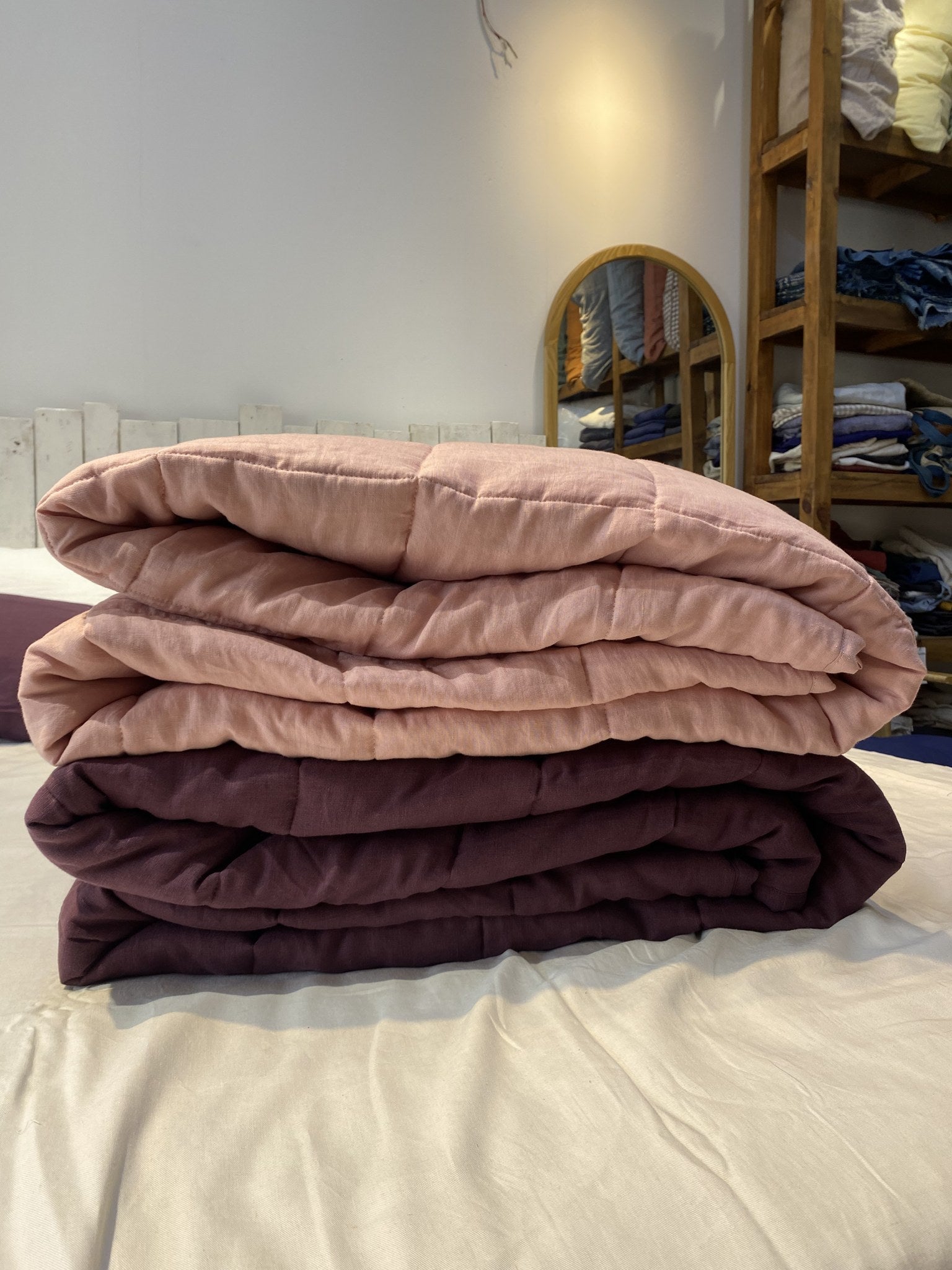 Hand-Quilted French Linen Blanket – Stonewashed Linen Coverlet