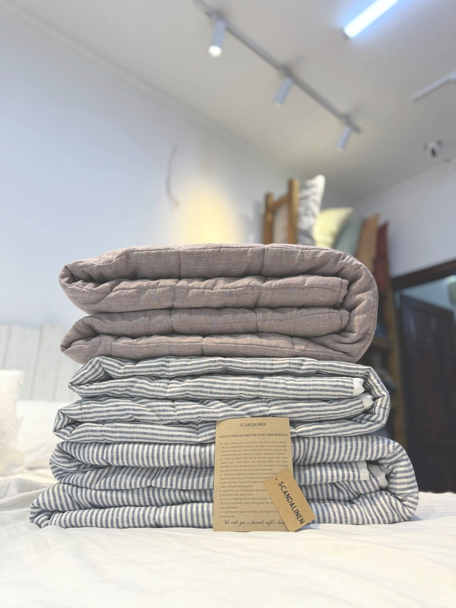 Hand-Quilted French Linen Blanket – Chambray Grey