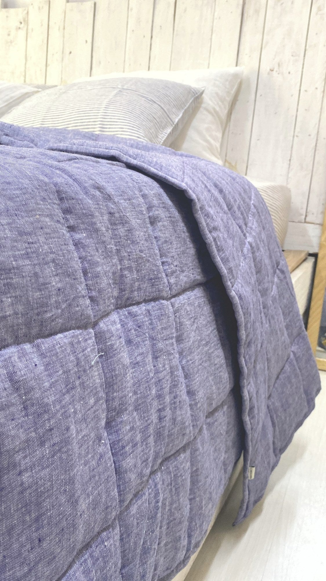 Hand-Quilted French Linen Blanket – Denim Blue