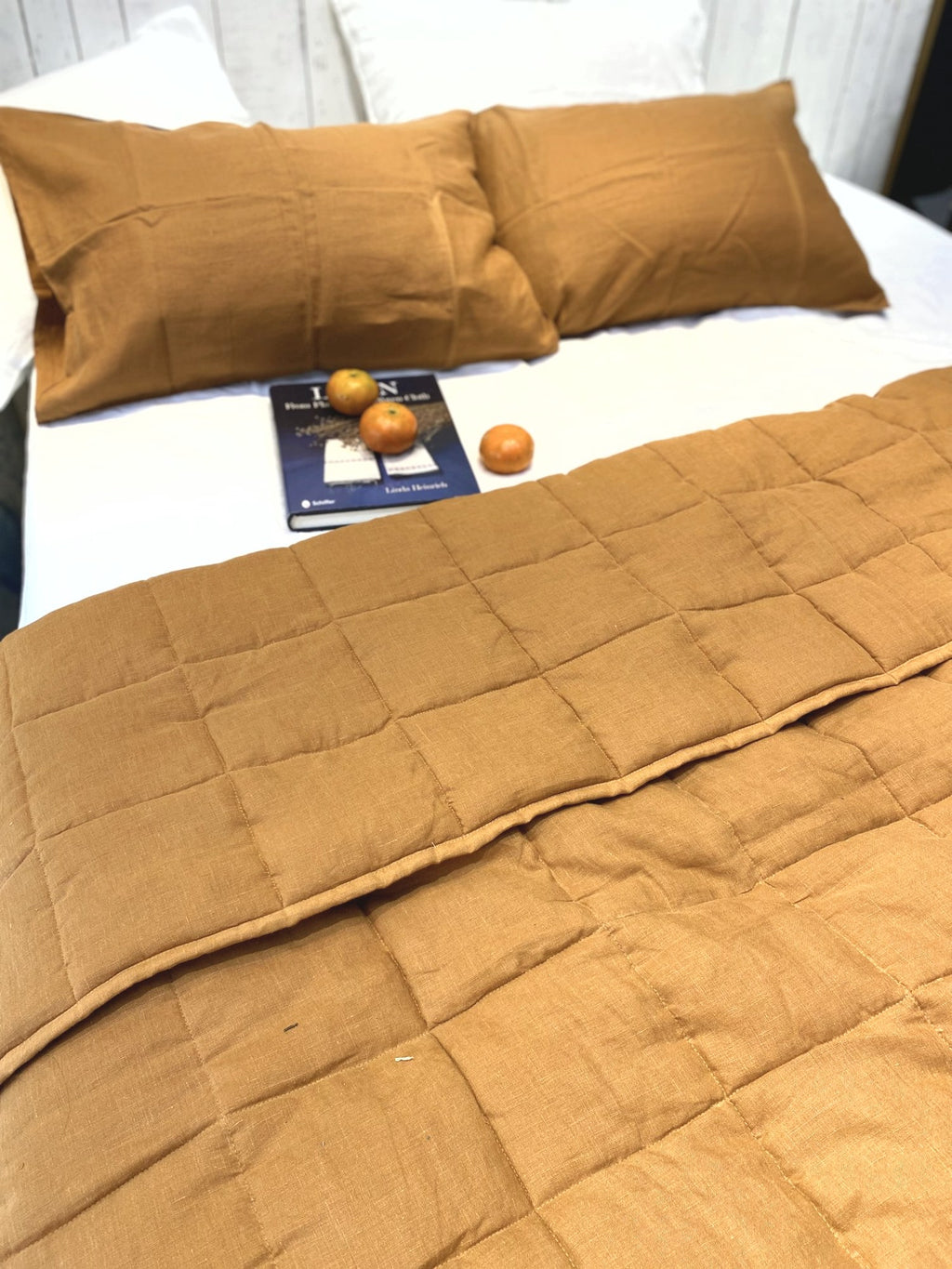 Hand-Quilted French Linen Blanket – Golden Mustard