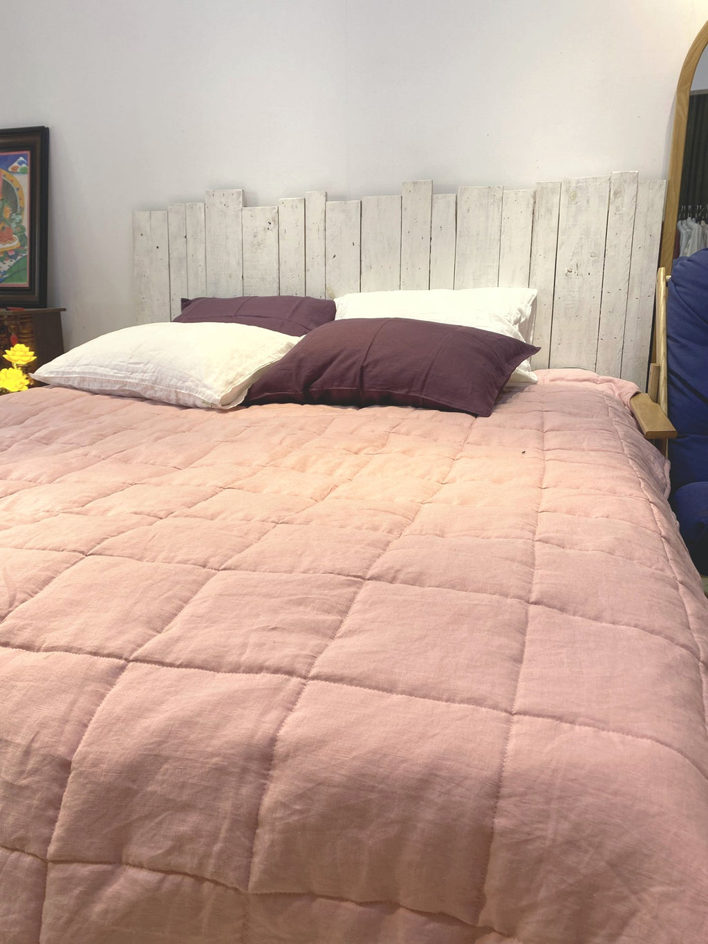 Hand-Quilted French Linen Blanket – Terracotta Clay