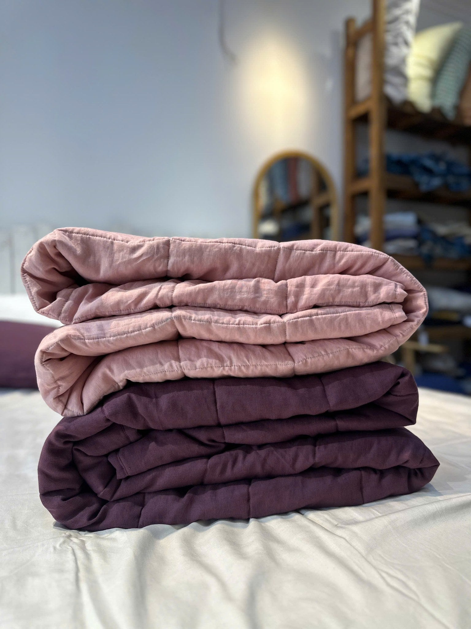 Hand-Quilted French Linen Blanket – Stonewashed Linen Coverlet