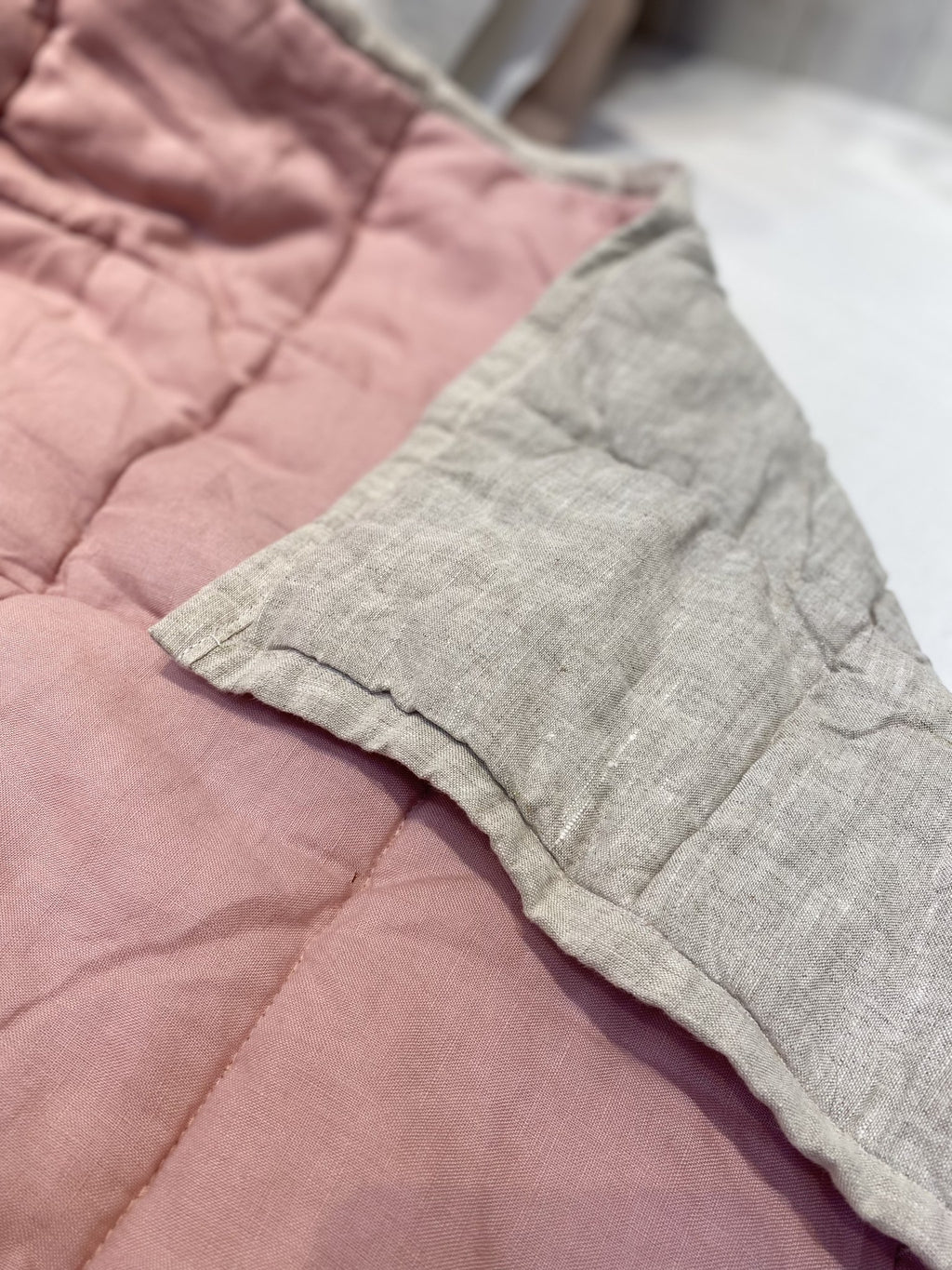 Hand-Quilted French Linen Blanket – Stonewashed Linen Coverlet