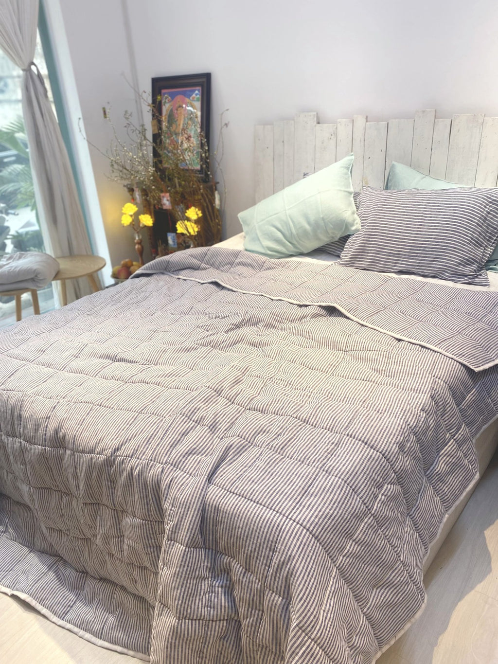 Hand-Quilted French Linen Blanket – Mushroom Taupe