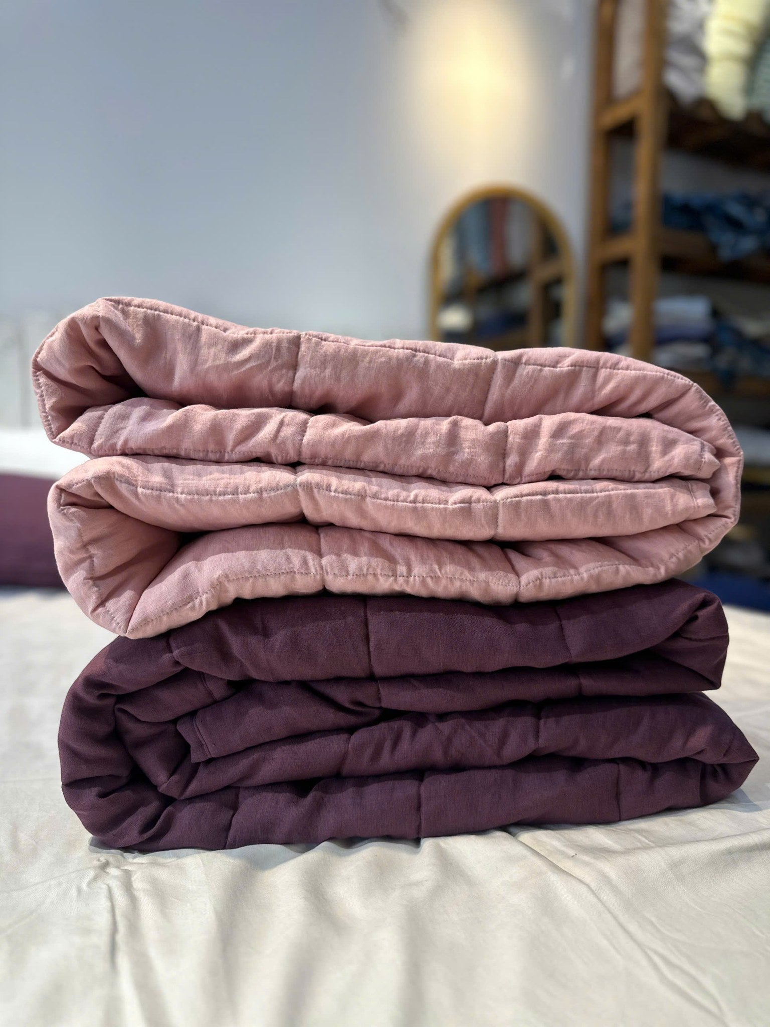 Hand-Quilted French Linen Blanket – Stonewashed Linen Coverlet