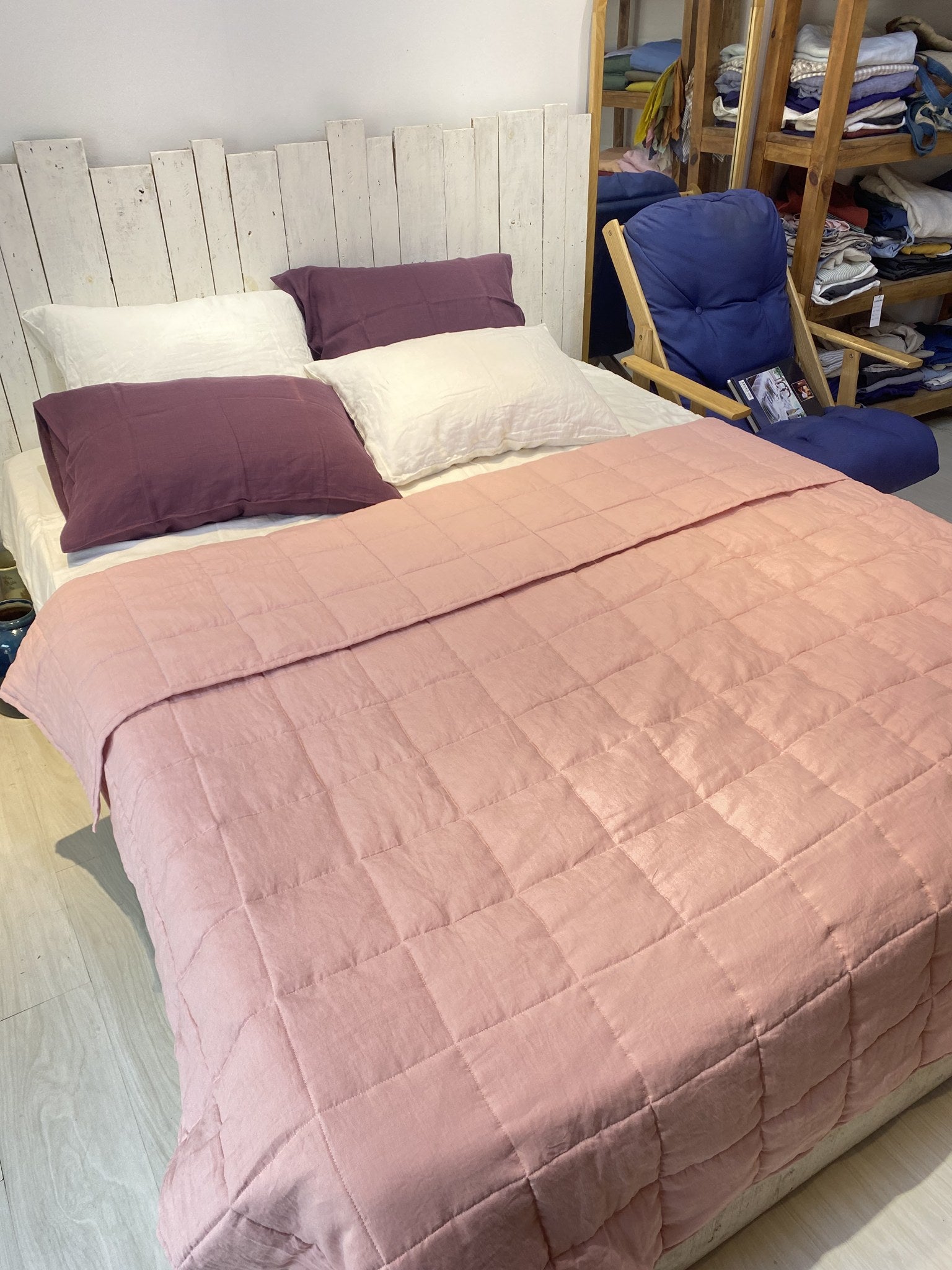 Hand-Quilted French Linen Blanket – Stonewashed Linen Coverlet